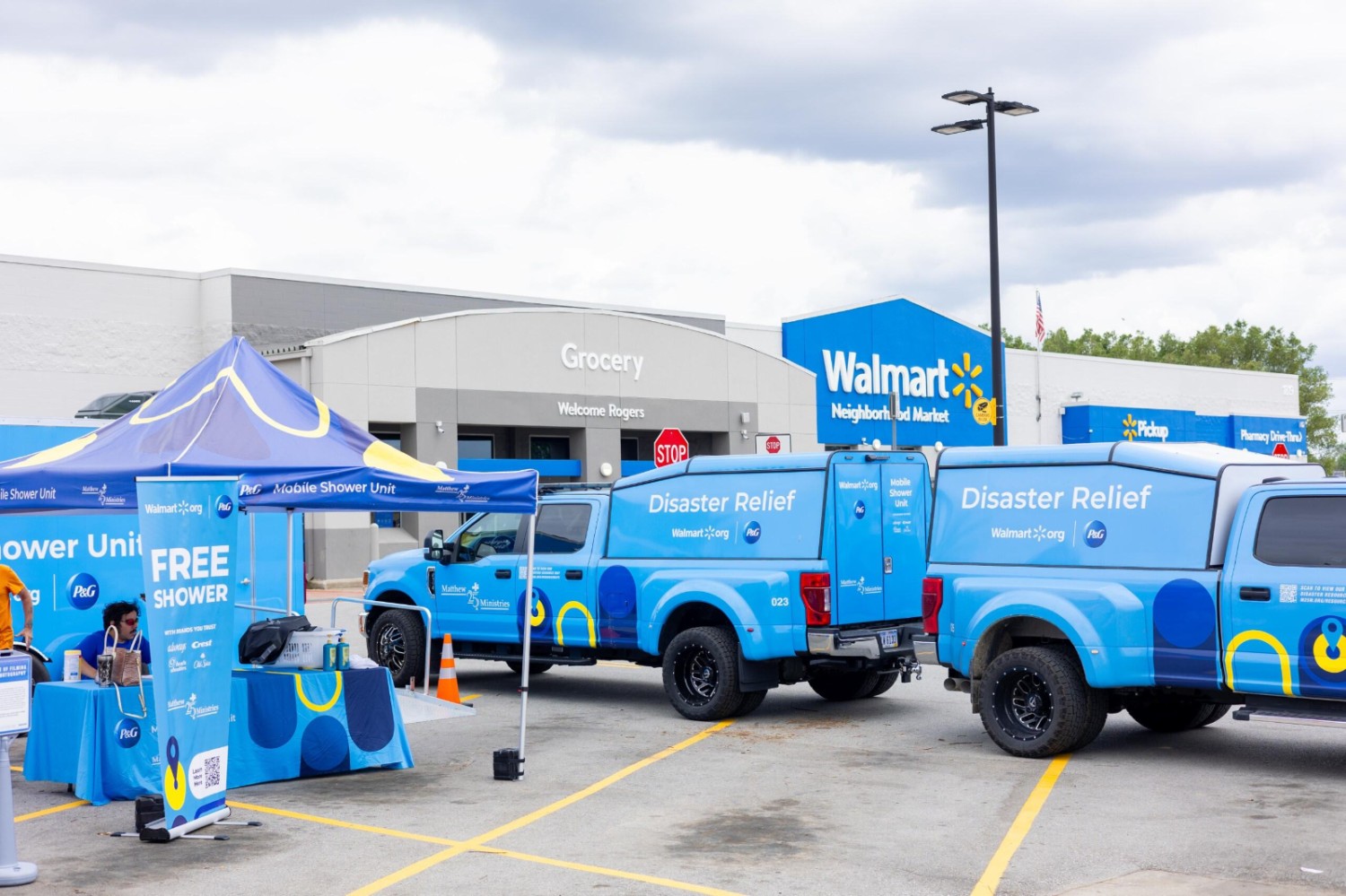 Disaster: Relief tent set up in front of the Walmart Supercenter